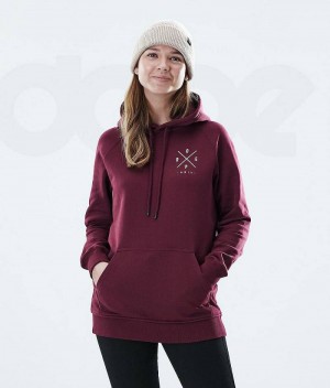 Burgundy Women's Dope Regular Hoodies | India_D2358