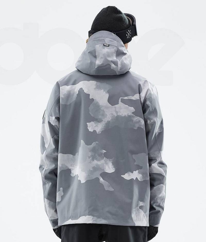 Grey Camo Men's Dope Blizzard Ski Jackets | India_D2176