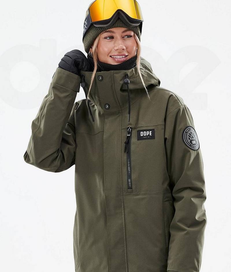 Olive Women's Dope Blizzard W Full Zip Ski Jackets | India_D1471