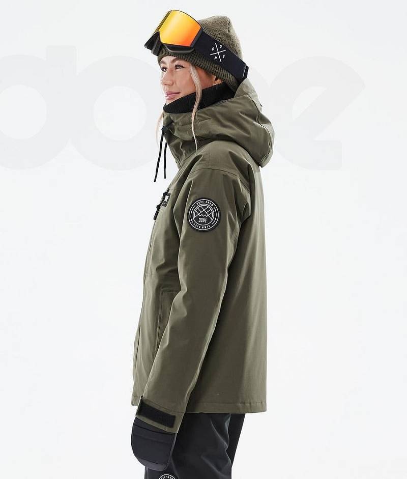 Olive Women's Dope Blizzard W Full Zip Ski Jackets | India_D1471