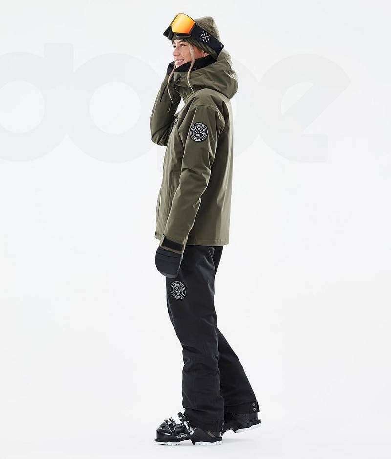 Olive Women's Dope Blizzard W Full Zip Ski Jackets | India_D1471