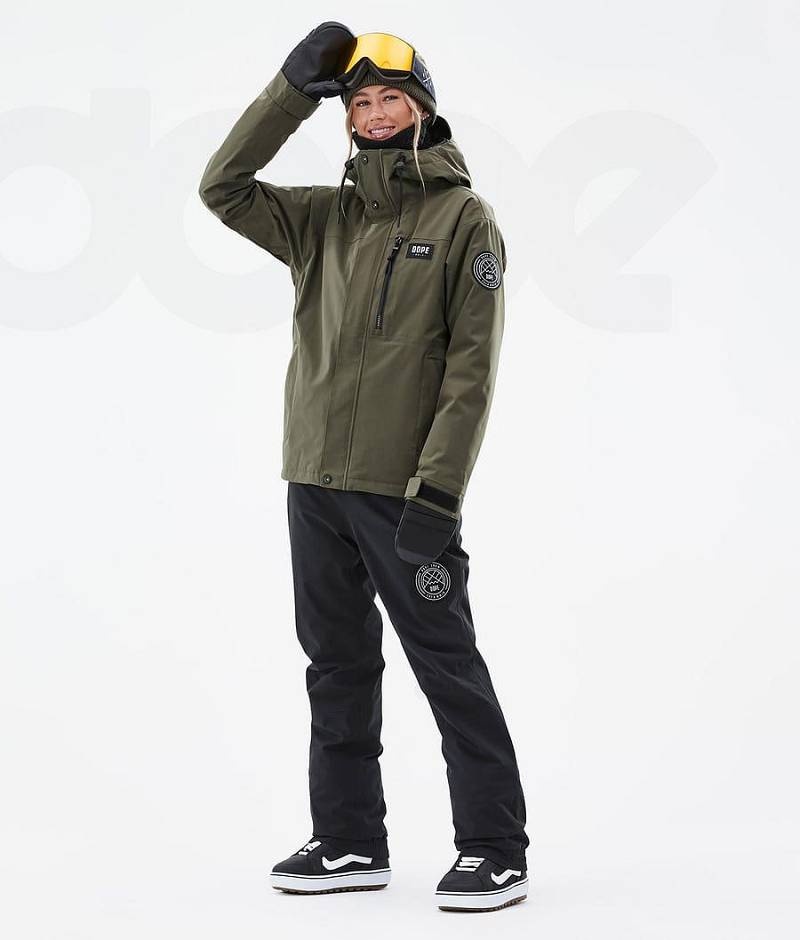 Olive Women's Dope Blizzard W Full Zip Snowboard Jackets | India_D1616